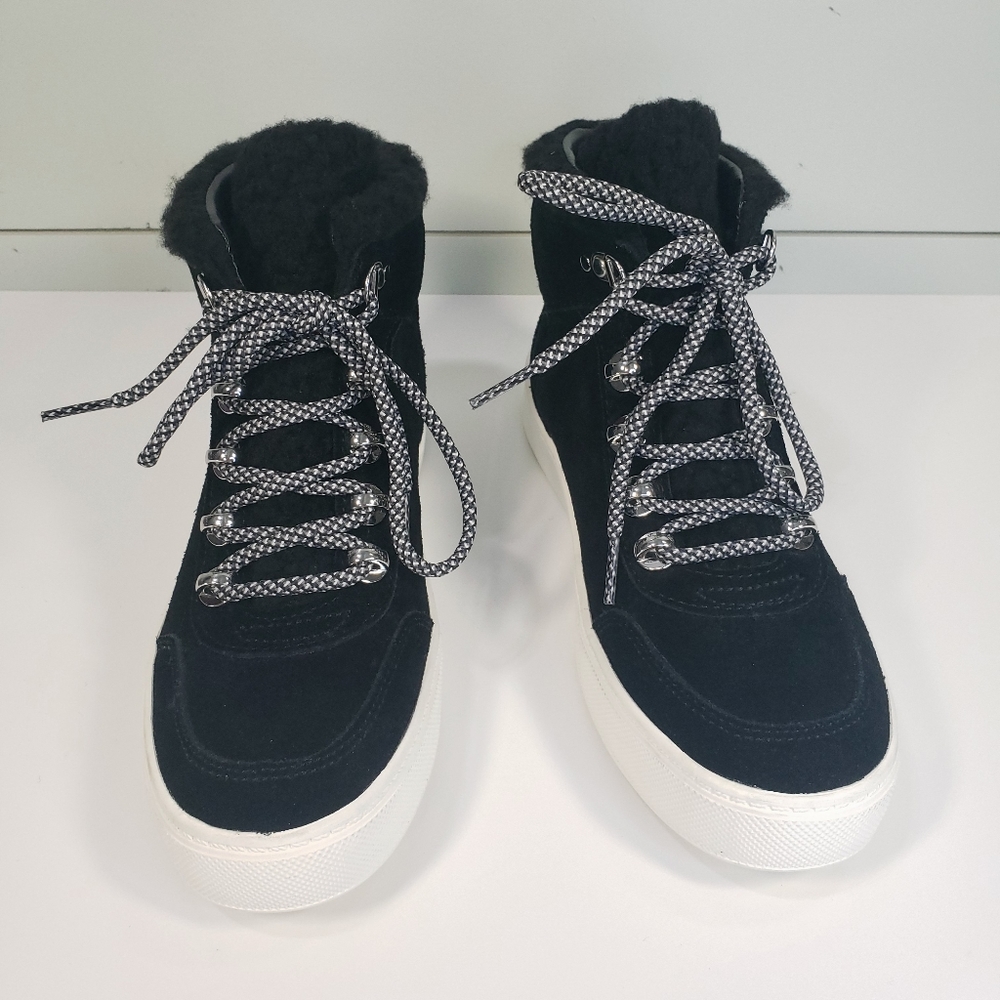 Marc Fisher Summa Women's High Top Sneakers Boots Black Suede Faux Fur New Sz 7 - Picture 3 of 9